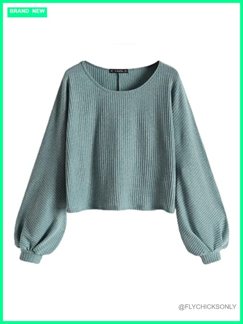 Ribbed Knit Cropped Sweater Long Sleeve Crew Neck Pullover